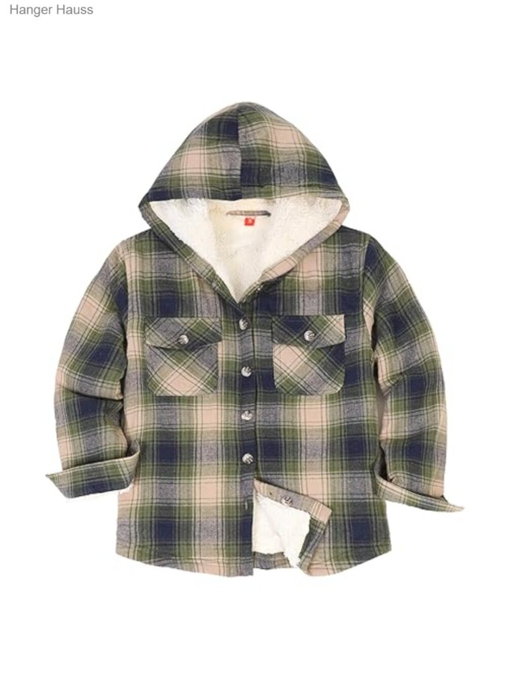 Girls Sherpa Lined Plaid Button Hooded Jacket